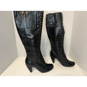 Miz Mooz Solis Knee High Black Lace Up Leather Boots / Size 8 Steampunk Gothic